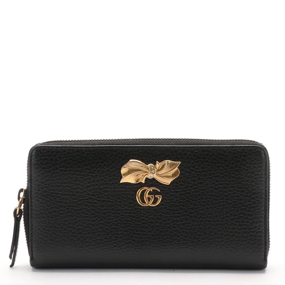 Gucci GG Marmont Zip Around Wallet with Embellished Leather and Bow - Picture 2 of 7
